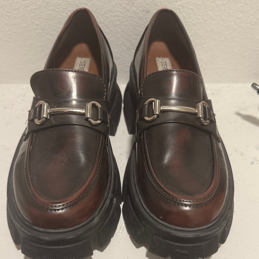 Steve Madden Dark Brown Leather Loafers with Metal Accent